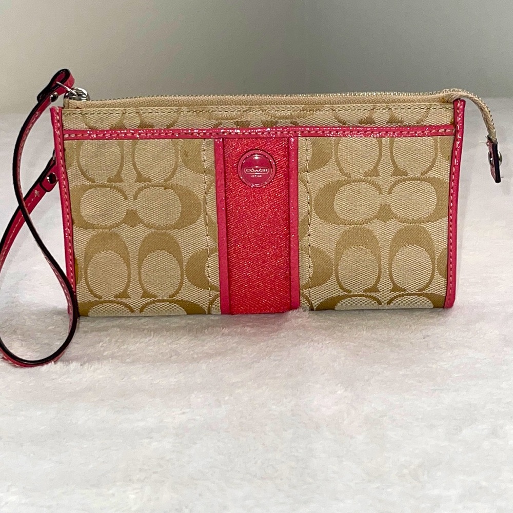 Coach pink, and tan long wallet